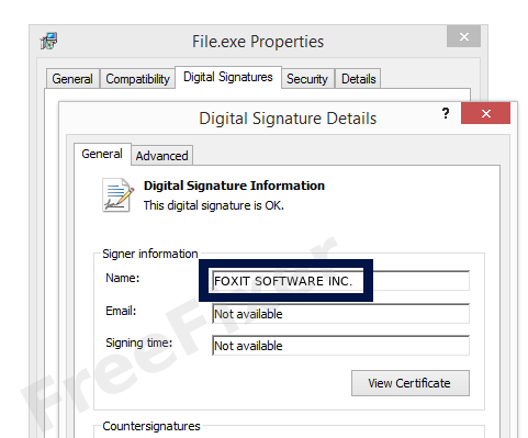 Screenshot of the FOXIT SOFTWARE INC. certificate